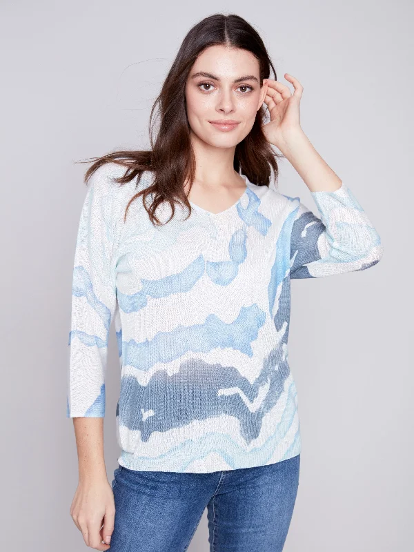 Printed Dolman Sweater - Indigo