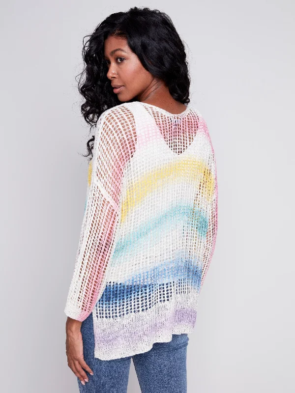 Printed Fishnet Crochet Sweater - Rainbow