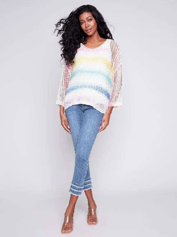 Printed Fishnet Crochet Sweater - Rainbow