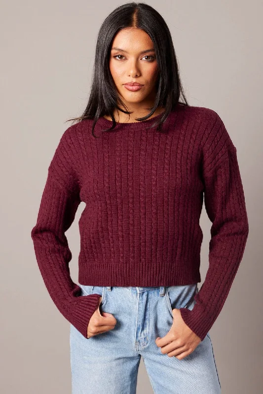 Red Cable Knit Top Long Sleeve