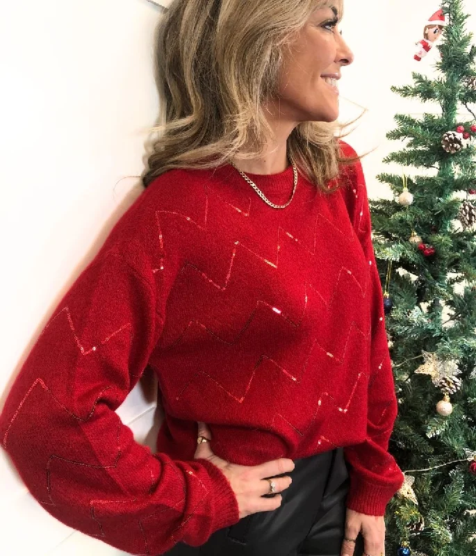 Red Sequin Zigzag Jumper