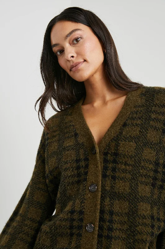 REESE CARDIGAN - OLIVE PLAID