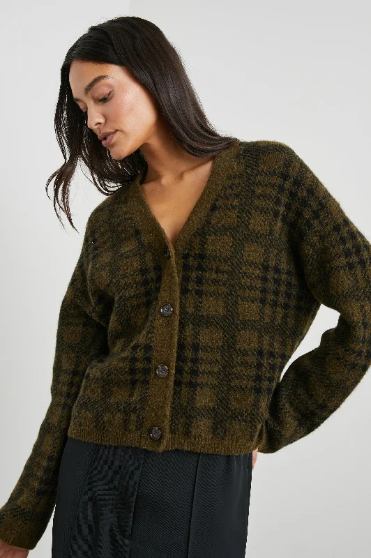 REESE CARDIGAN - OLIVE PLAID