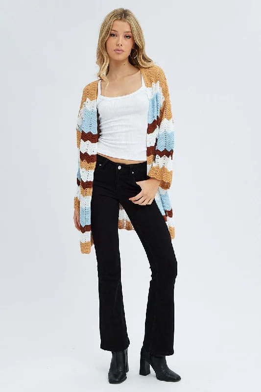 Stripe Knit Cardigan Long Sleeve Longline