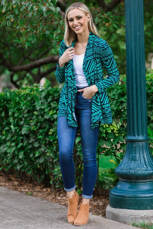 Turquoise and Navy Aztec Print Cardigan