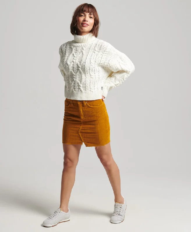 Cable Knit Polo Neck Jumper | Ecru