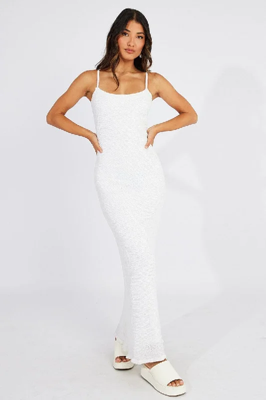 White Knit Dress Maxi Strappy