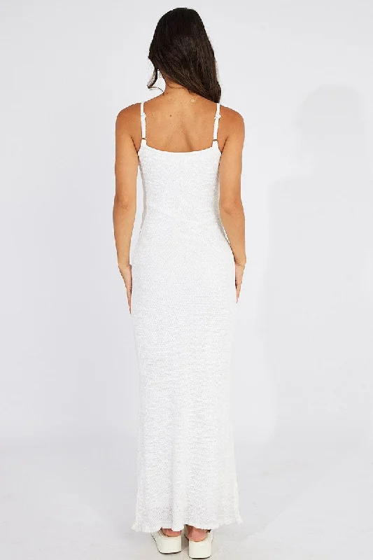 White Knit Dress Maxi Strappy