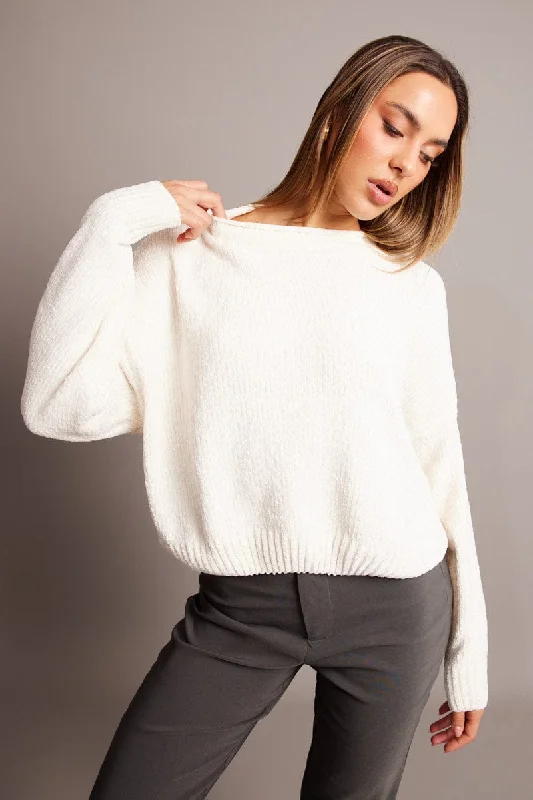 White Knit Jumper Long Sleeve Chenille