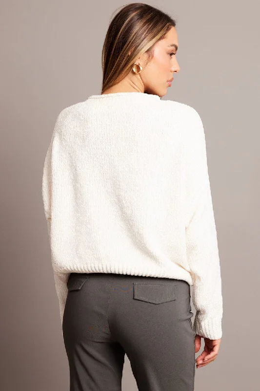 White Knit Jumper Long Sleeve Chenille