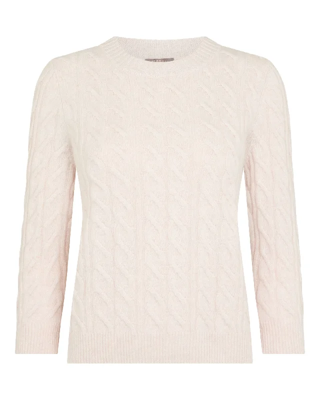 Women's Emilia Cable Round Neck Cashmere Jumper Frost White