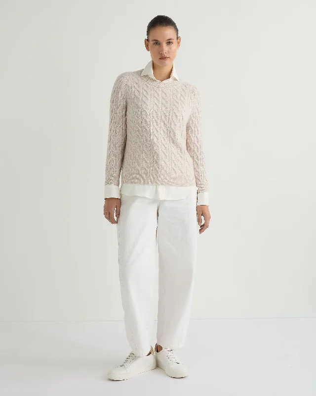 Women's Emilia Cable Round Neck Cashmere Jumper Frost White