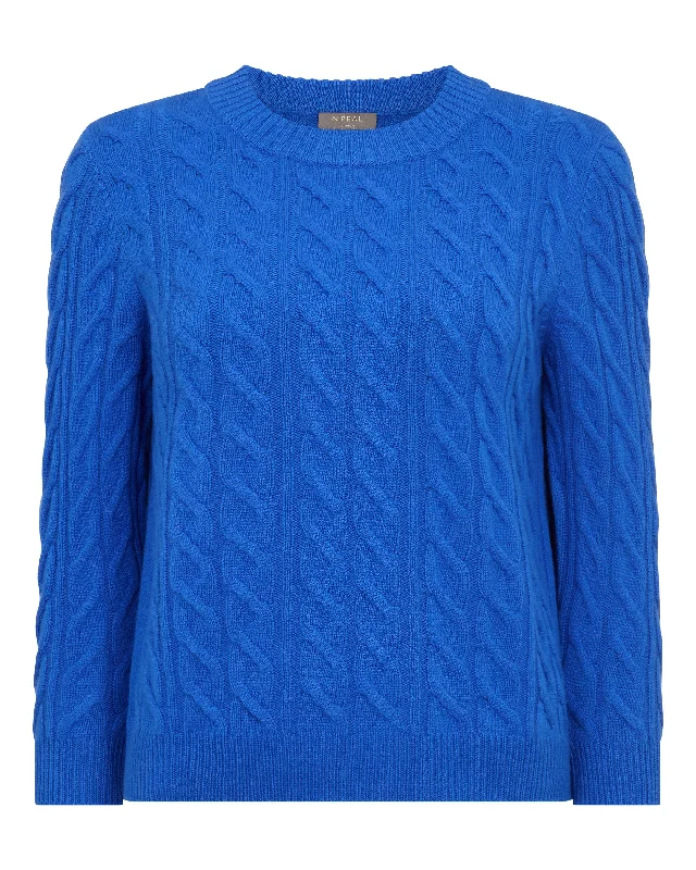 Women's Emilia Cable Round Neck Cashmere Jumper Sonic Blue