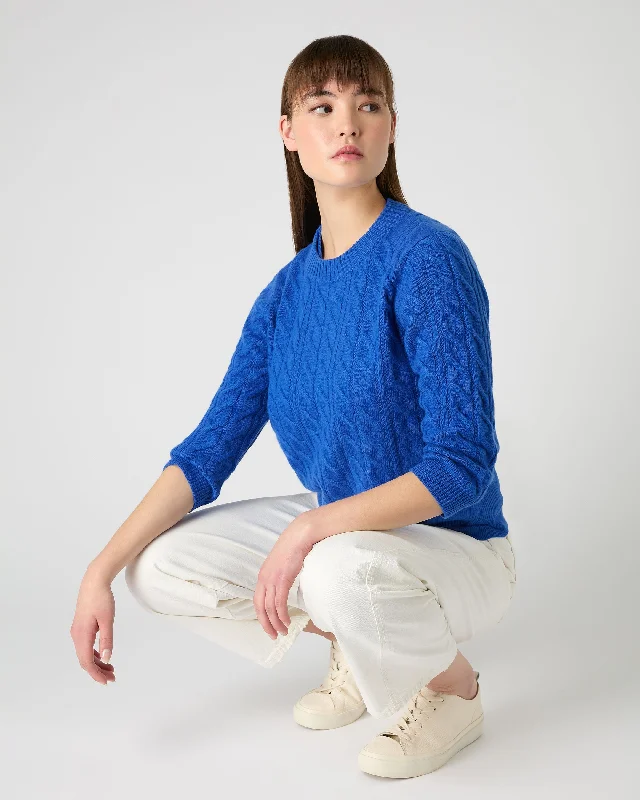 Women's Emilia Cable Round Neck Cashmere Jumper Sonic Blue