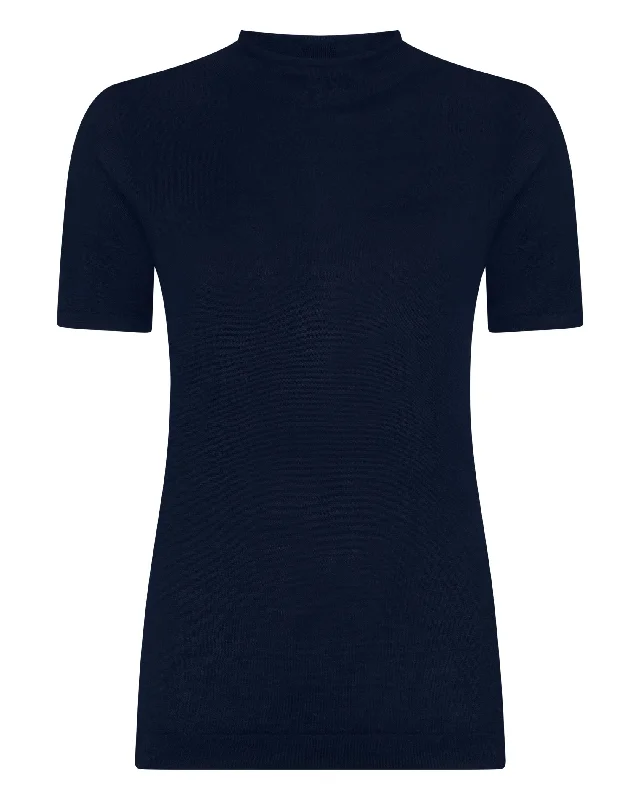 Women's Rosie Superfine Cashmere Mock Neck T-Shirt Navy Blue