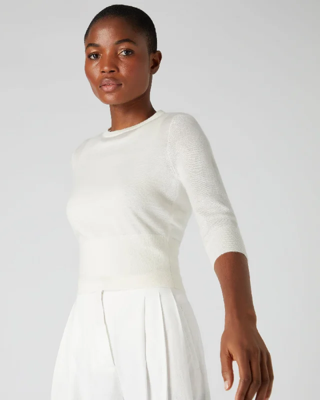 Women's Superfine Cashmere Crop Jumper New Ivory White