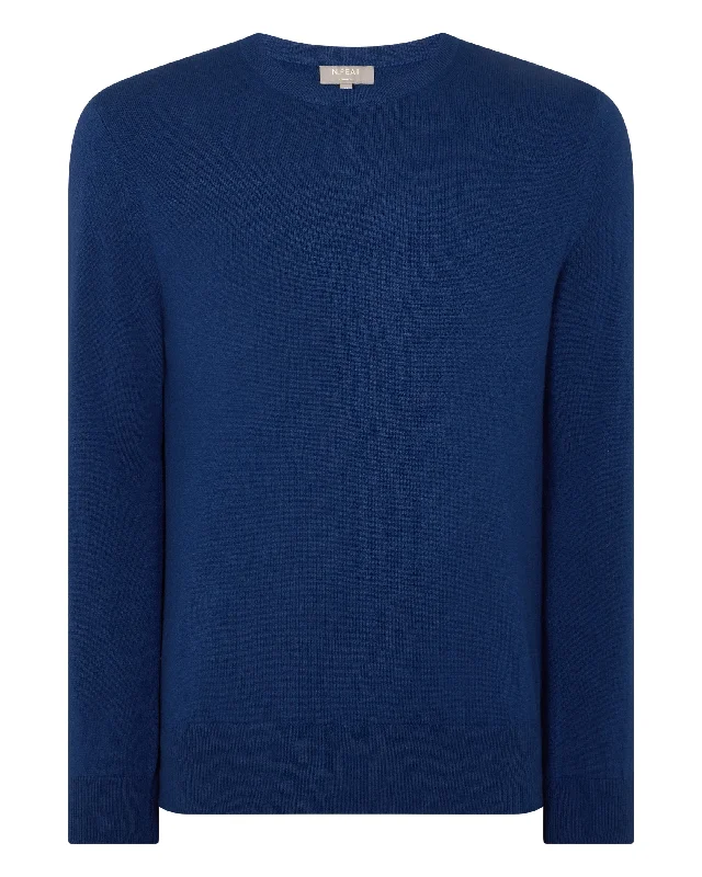 Women's Oxford Round Neck Cashmere Jumper French Blue